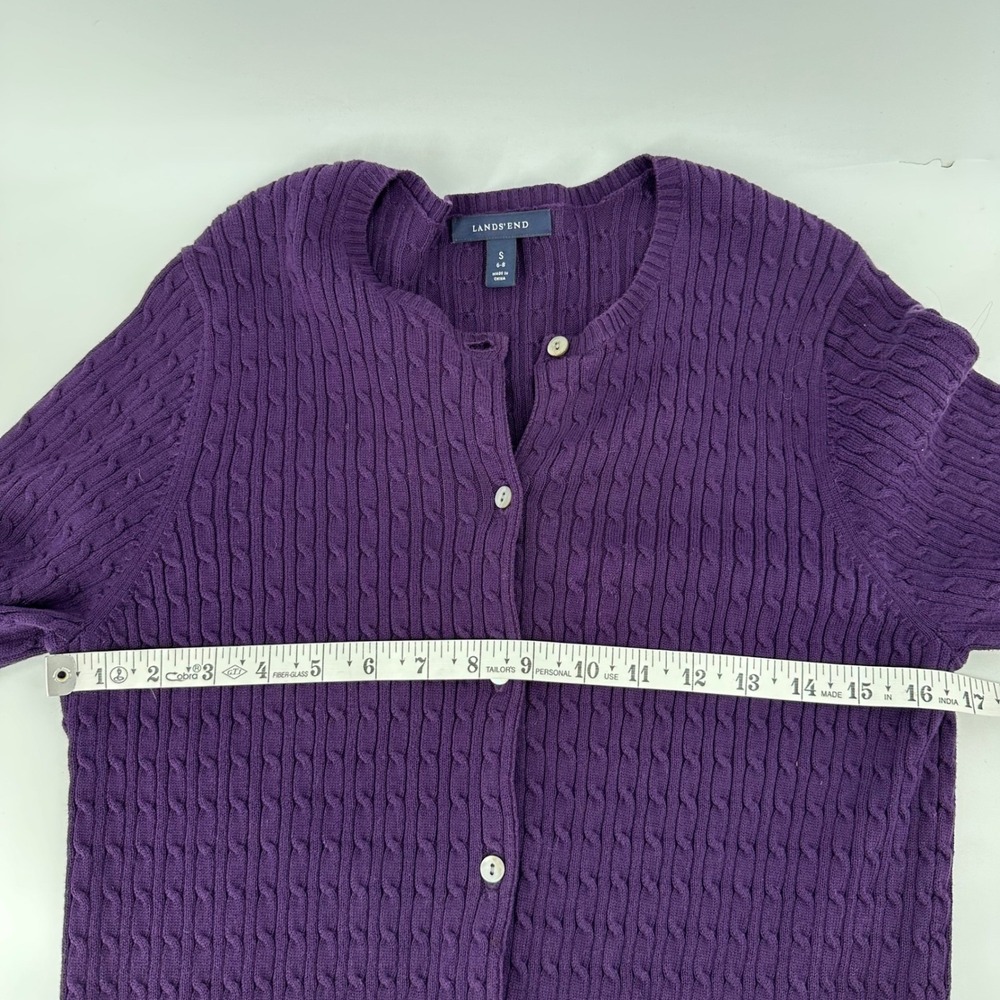 Lands End Cardigan Sweater Cable Knit Preppy Supima Cotton Womens S 6-8 Purple - Picture 5 of 7